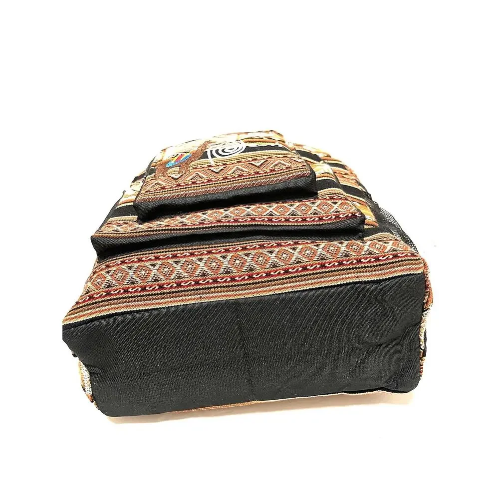 Handmade Peruvian Fabric Backpack Llama Design Colorful Item in USA